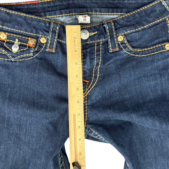 True Religion Dark Blue Low Rise Flap Big T Skinny Jeans Size 27 Contrast Stitch - Picture 8 of 10
